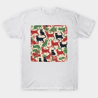 cute vintage Christmas cat pattern T-Shirt